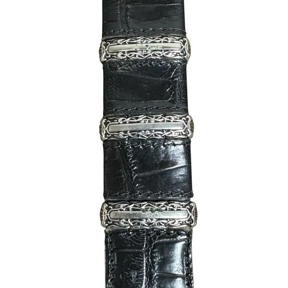 Nanni Womens Leather Belt Black Croc Embossed Western Silver Hardware Size 38